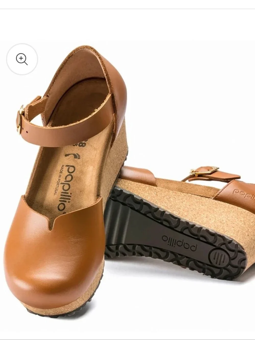 Birkenstock Papillio The Mary Closed Toe Buckle Wedge Sandals Ginger Brown 39/8